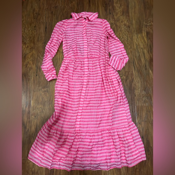 TAYLOR DRESSES Long Sleeve Button Dront Tie Belt Dress In Pink - Picture 1 of 8